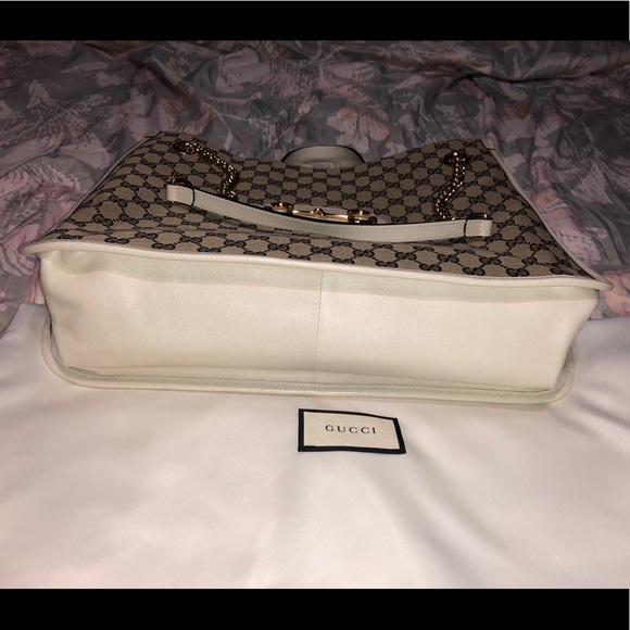 NWT Gucci Horsebit 1955 Large Tote Bag White Leather and Signature Canvas - Picture 9 of 15
